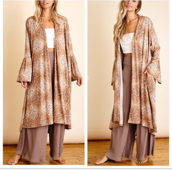 Boho Ruffle Sleeves Earthones Cardigan - Picture 3 of 4